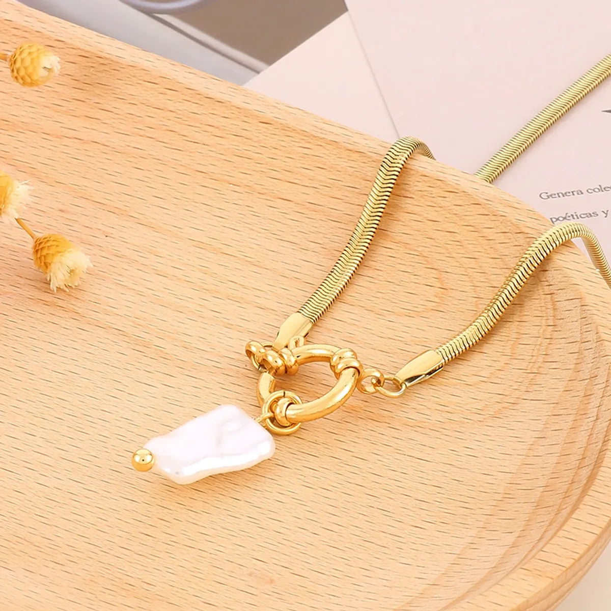 Elegant Retro Square Star Stainless Steel Imitation Pearl Plating 18k Gold Plated Pendant Necklace