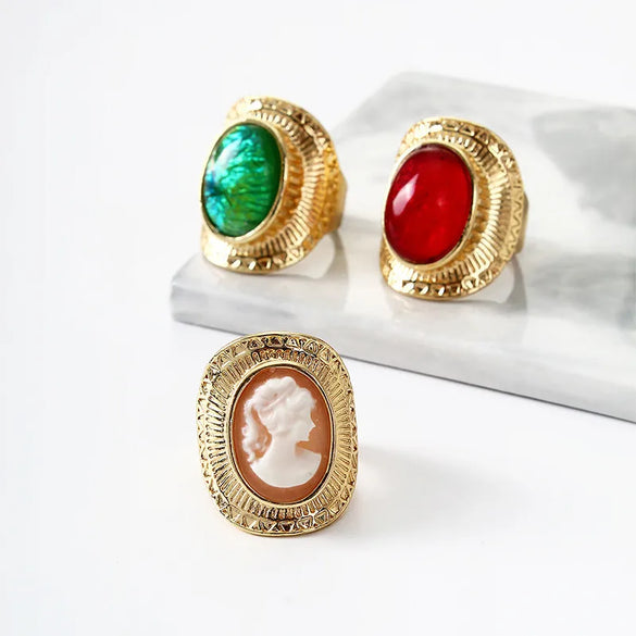 Elegant Retro Streetwear Geometric Alloy Carving Women'S Rings