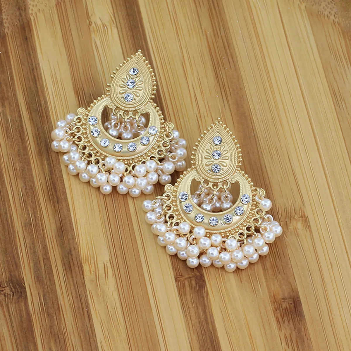 Elegant Retro U Shape Water Droplets Imitation Pearl Alloy Inlay Rhinestones Women's Drop Earrings