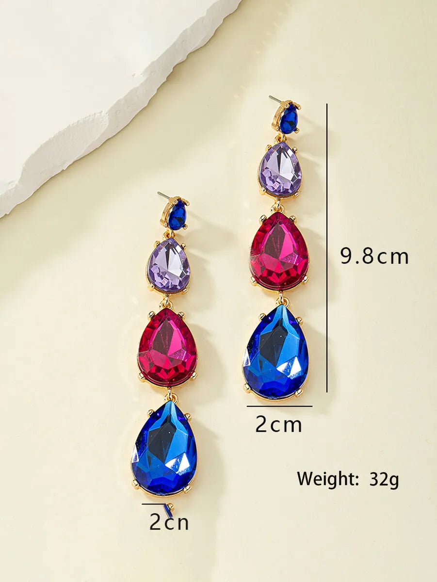 Elegant Retro Water Droplets Alloy Plating Inlay Gem Women's Drop Earrings