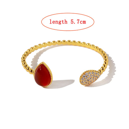 Elegant Retro Water Droplets Copper Plating Inlay Agate Zircon Cuff Bracelets