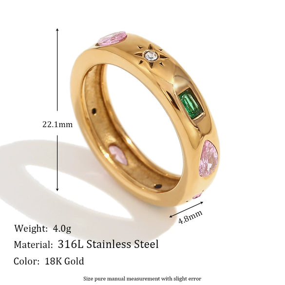 Elegant Retro Women's Stainless Steel Bracelet With 18K Gold Plated Rectangular Water Drop Geometric Color Zircon And Electroplated Finish