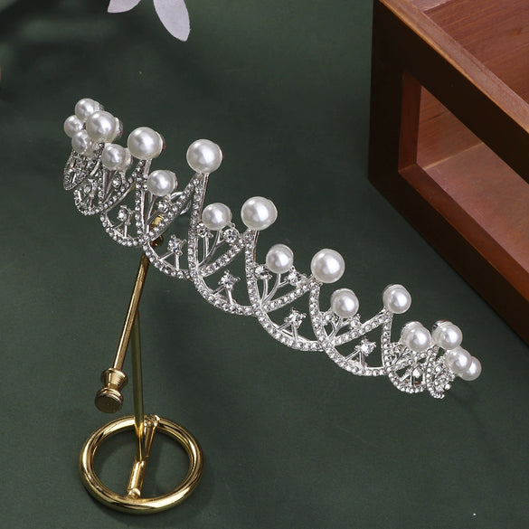 Elegant Rhinestone Crown Hairband For Women Electroplated Alloy Bridal Wedding Headpiece