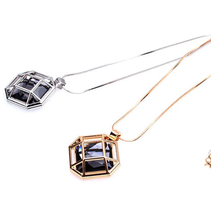 Elegant Rhombus Alloy Copper Inlay Rhinestones Women's Sweater Chain Long Necklace