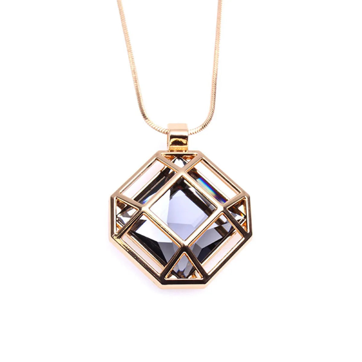 Elegant Rhombus Alloy Copper Inlay Rhinestones Women's Sweater Chain Long Necklace