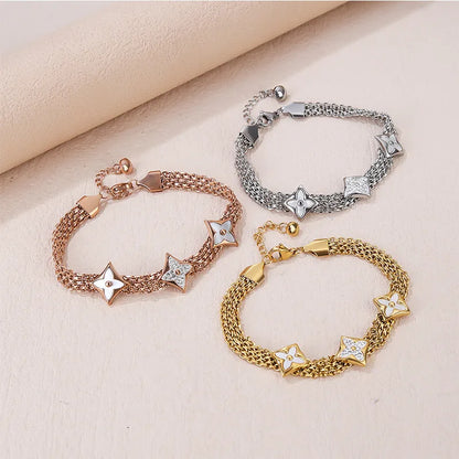 Elegant Rhombus Titanium Steel Plating Inlay Artificial Diamond Bracelets