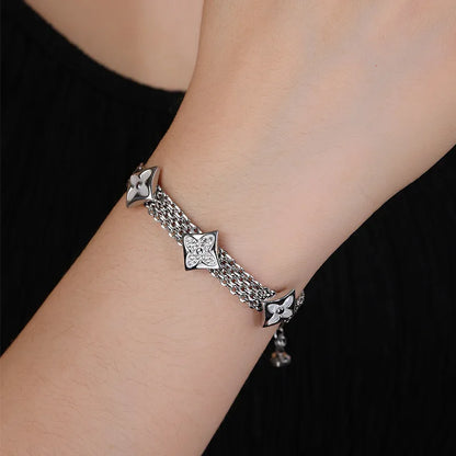 Elegant Rhombus Titanium Steel Plating Inlay Artificial Diamond Bracelets