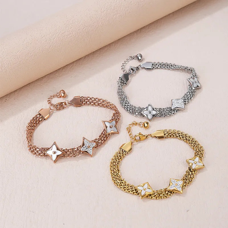 Elegant Rhombus Titanium Steel Plating Inlay Artificial Diamond Bracelets