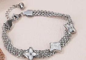 Elegant Rhombus Titanium Steel Plating Inlay Artificial Diamond Bracelets