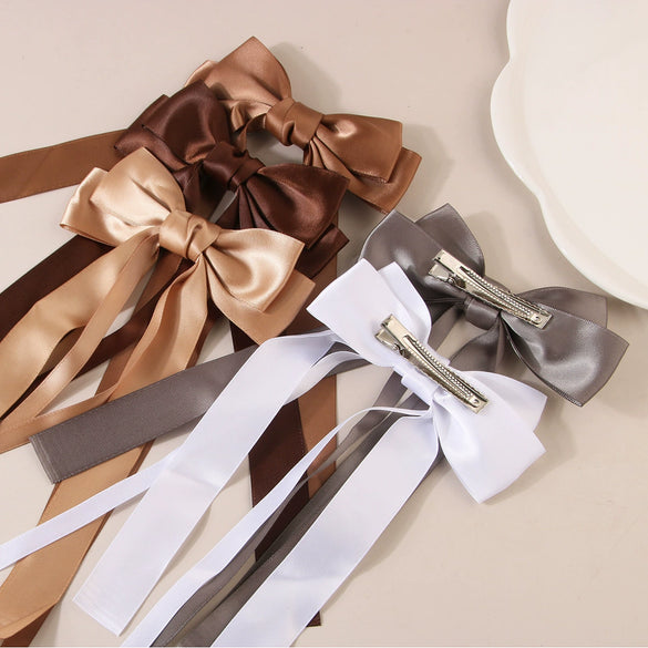 Elegant Ribbon Bow Duckbill Clip Hairpin Handmade Fabric Highend Women's Headwear