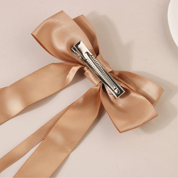 Elegant Ribbon Bow Duckbill Clip Hairpin Handmade Fabric Highend Women's Headwear