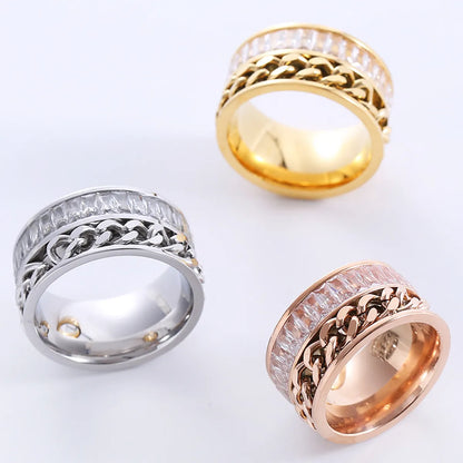 Elegant Romantic Color Block Stainless Steel Plating Zircon 18k Gold Plated Rose Gold Plated Rings