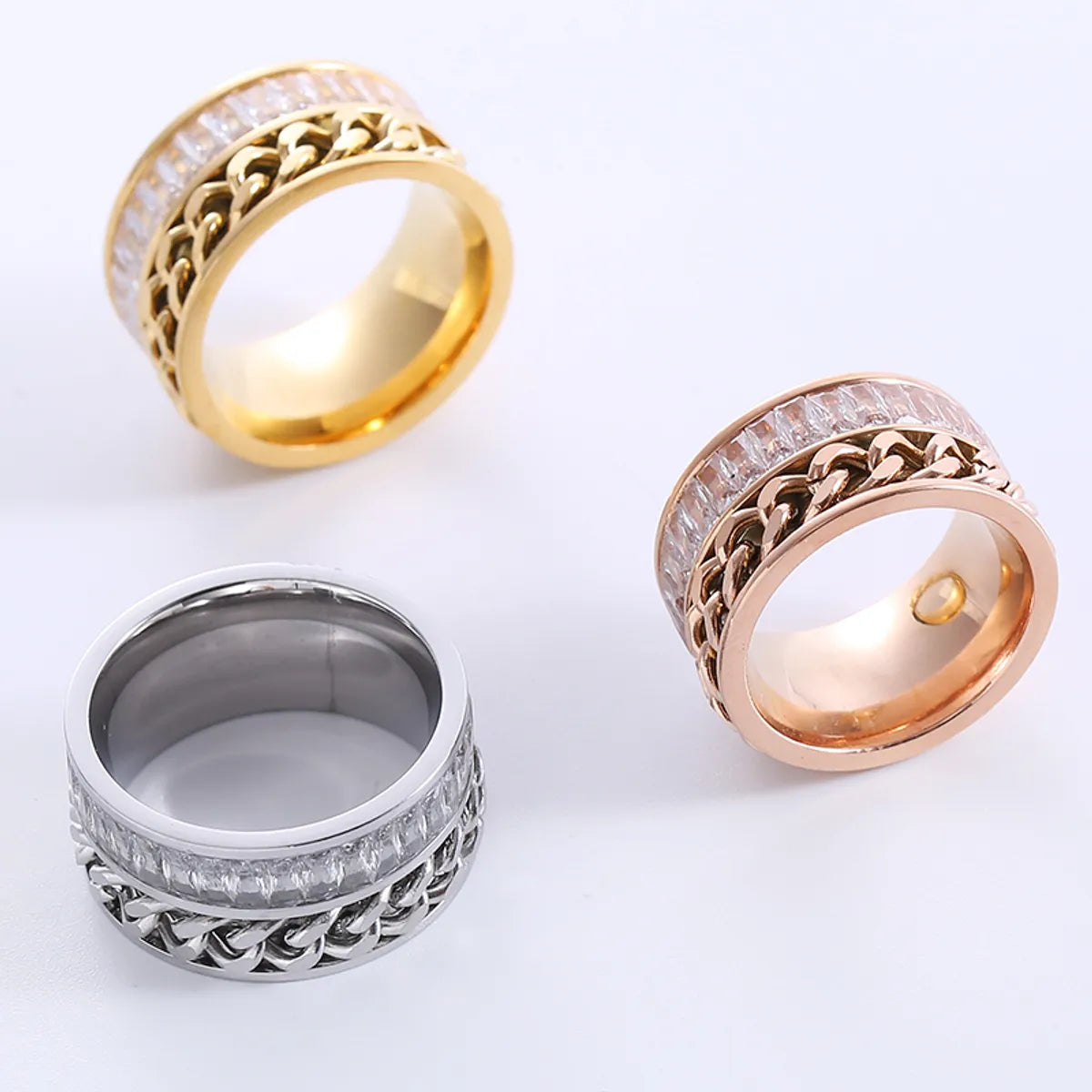 Elegant Romantic Color Block Stainless Steel Plating Zircon 18k Gold Plated Rose Gold Plated Rings