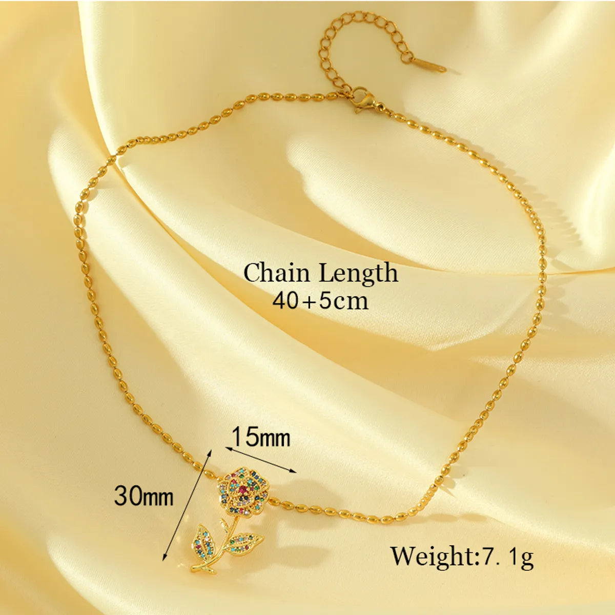 Elegant Romantic Flower Stainless Steel Copper Plating Inlay Zircon 18k Gold Plated Pendant Necklace