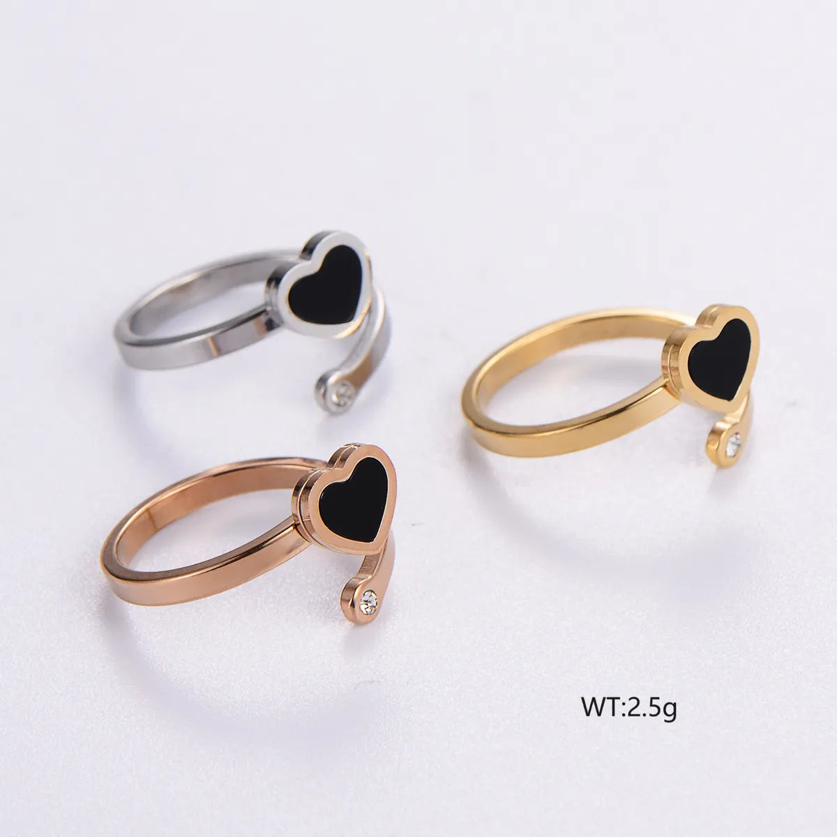 Wholesale Jewelry Elegant Romantic Heart Shape 304 Stainless Steel Acrylic 18K Gold Plated Rose Gold Plated Plating Inlay Rings