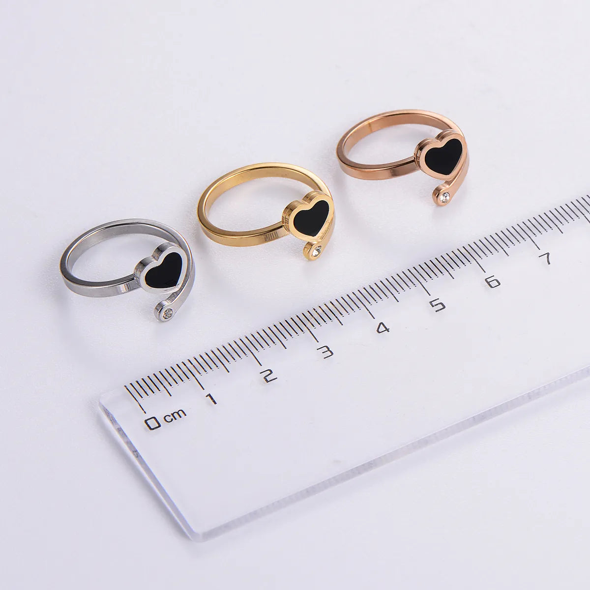 Wholesale Jewelry Elegant Romantic Heart Shape 304 Stainless Steel Acrylic 18K Gold Plated Rose Gold Plated Plating Inlay Rings