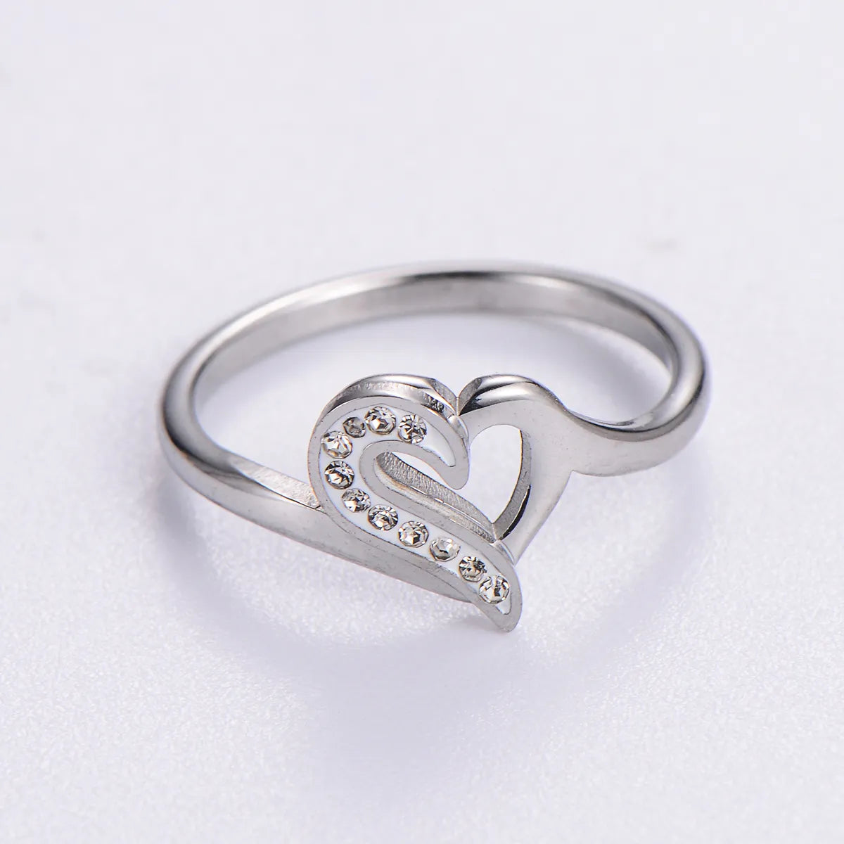 Elegant Romantic Heart Shape Stainless Steel Plating Inlay Rhinestones 18k Gold Plated Rose Gold Plated Rings