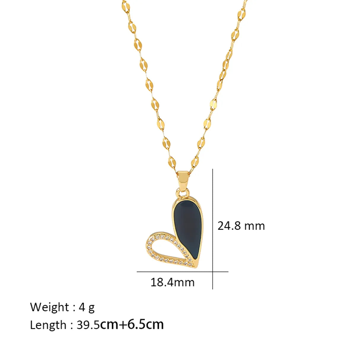 Elegant Romantic Heart Shape Titanium Steel Copper Plating Inlay Shell Zircon 18k Gold Plated Pendant Necklace