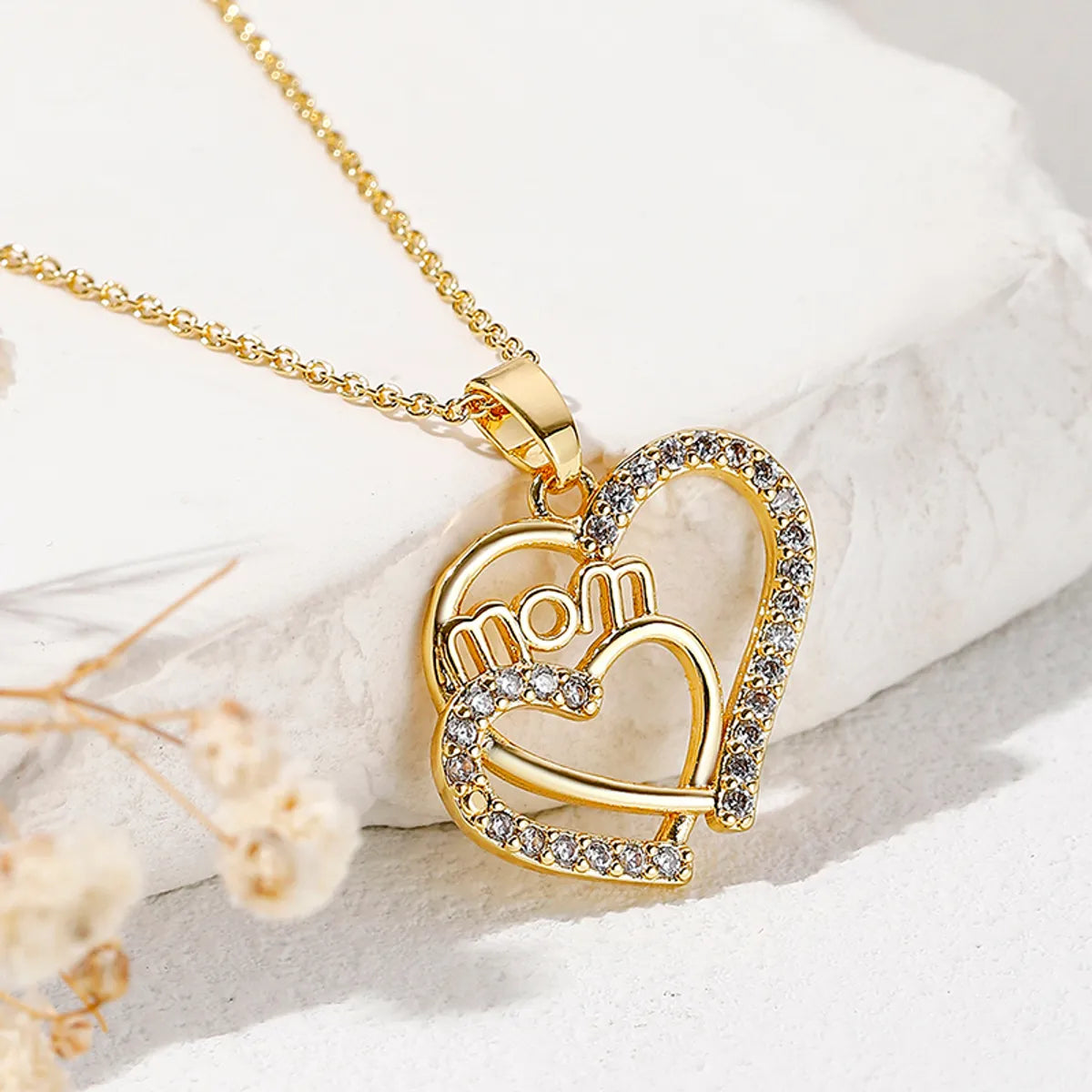 Elegant Romantic Letter Heart Shape Copper Plating Hollow Out Inlay Zircon Pendant Necklace