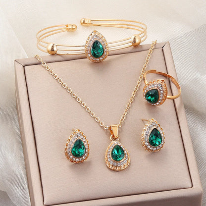 Elegant Romantic Shiny Water Droplets Alloy Inlay Rhinestones Women'S Jewelry Set