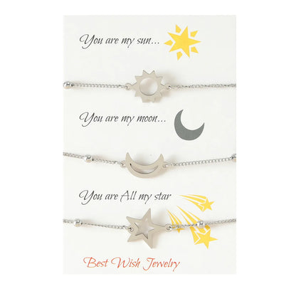 Elegant Romantic Simple Style Sun Star Moon Stainless Steel Knitting Polishing Bracelets