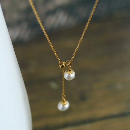 Elegant Romantic Solid Color Freshwater Pearl Titanium Steel Plating 18k Gold Plated Pendant Necklace