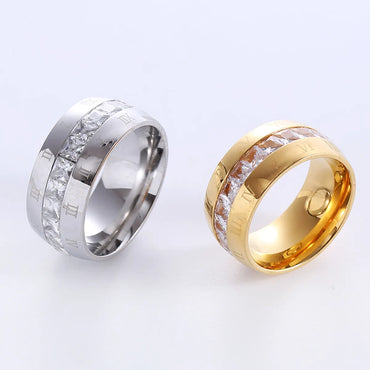 Elegant Romantic Solid Color Stainless Steel Plating Inlay Rhinestones 18k Gold Plated Rings