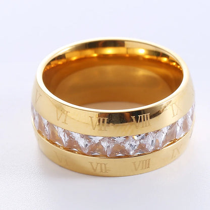 Elegant Romantic Solid Color Stainless Steel Plating Inlay Rhinestones 18k Gold Plated Rings