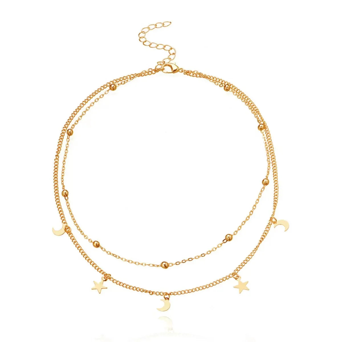 Elegant Romantic Solid Color Star Moon Stainless Steel 18K Gold Plated Women'S Anklet