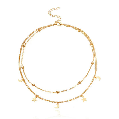 Elegant Romantic Solid Color Star Moon Stainless Steel 18K Gold Plated Women'S Anklet