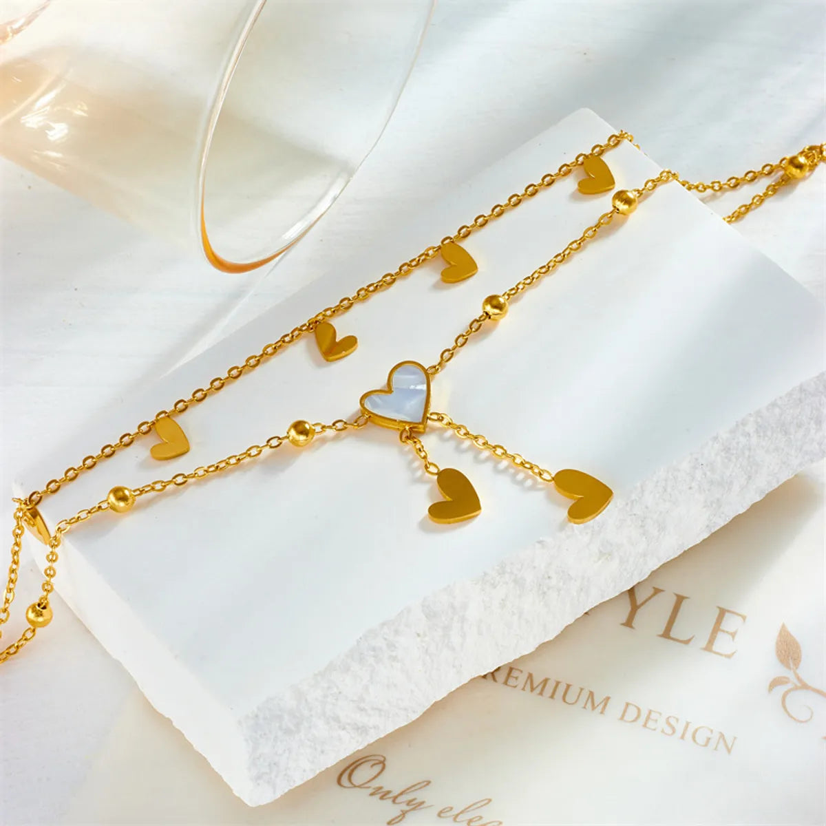 Wholesale Jewelry Elegant Romantic Solid Color Star Moon Stainless Steel Acrylic 18K Gold Plated Anklet