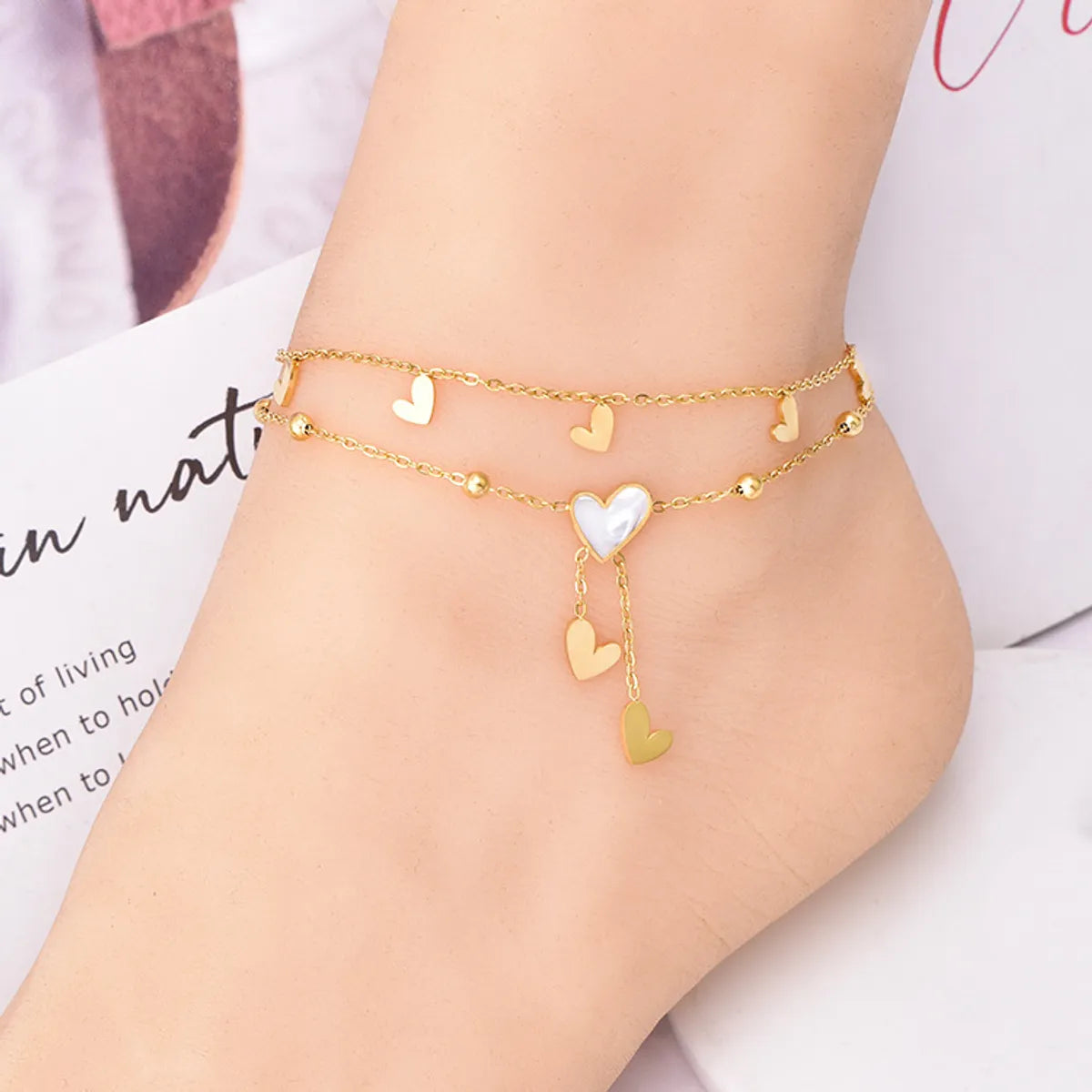 Wholesale Jewelry Elegant Romantic Solid Color Star Moon Stainless Steel Acrylic 18K Gold Plated Anklet