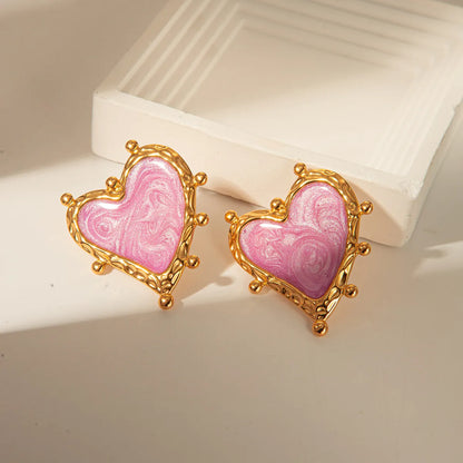 Elegant Romantic Sweet Heart Shape Stainless Steel Enamel Plating Gold Plated Open Rings