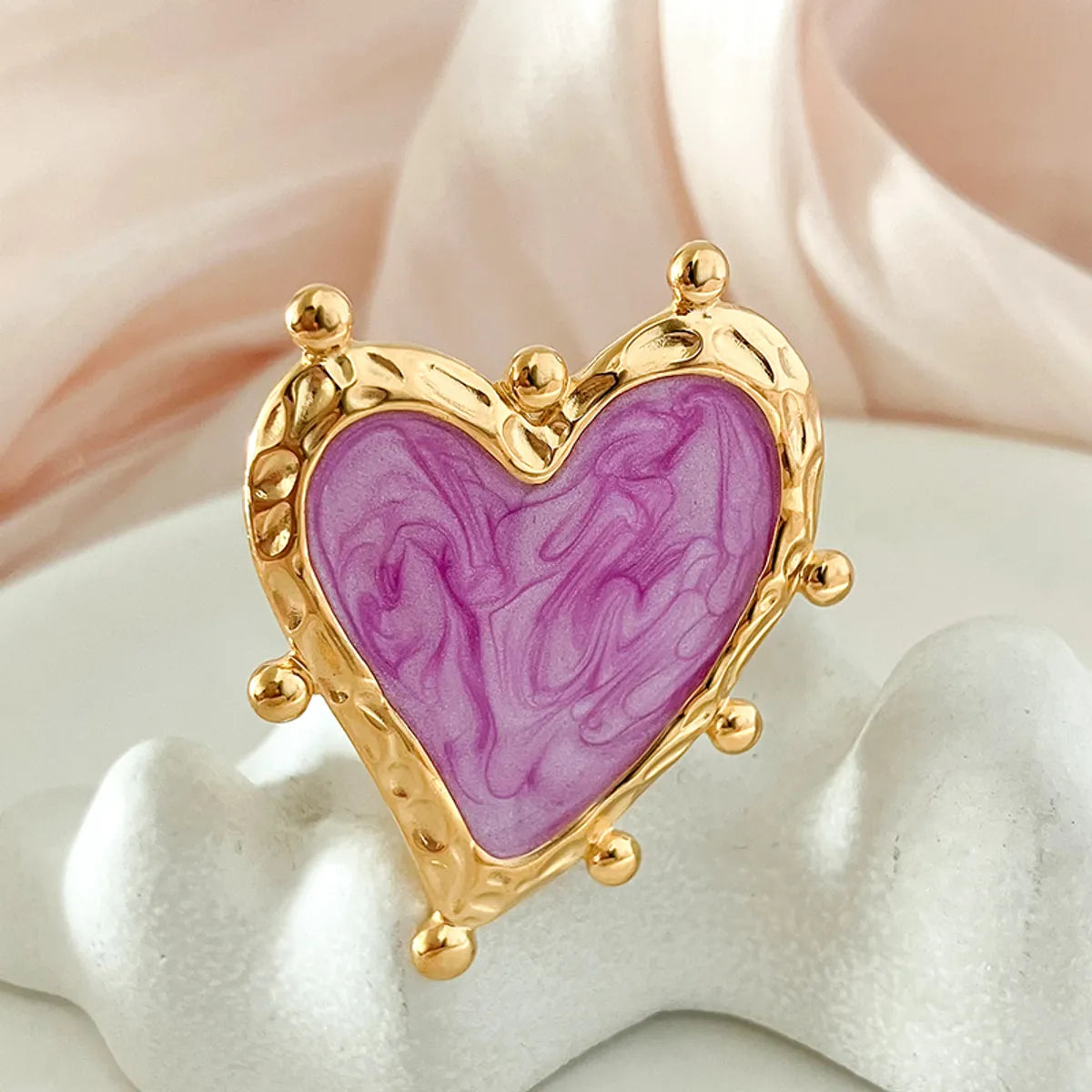 Elegant Romantic Sweet Heart Shape Stainless Steel Enamel Plating Gold Plated Open Rings