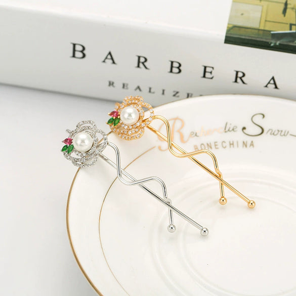 Elegant Rose Color Geometric Zircon Copper Side Hair Clip For Women Fashion Hair Accessory