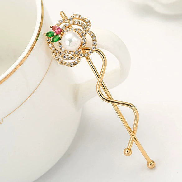 Elegant Rose Color Geometric Zircon Copper Side Hair Clip For Women Fashion Hair Accessory