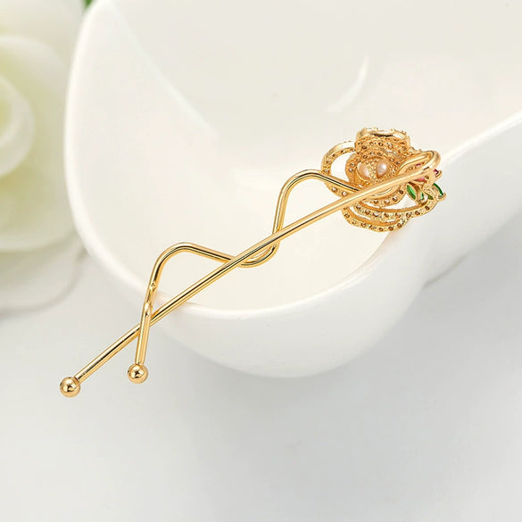 Elegant Rose Color Geometric Zircon Copper Side Hair Clip For Women Fashion Hair Accessory