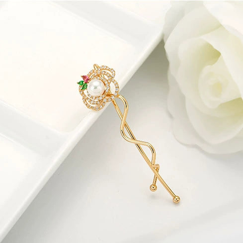 Elegant Rose Color Geometric Zircon Copper Side Hair Clip For Women Fashion Hair Accessory