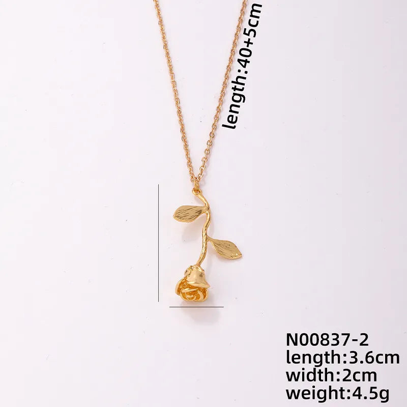 304 Stainless Steel Copper Gold Plated Elegant Enamel Plating Rose Pendant Necklace