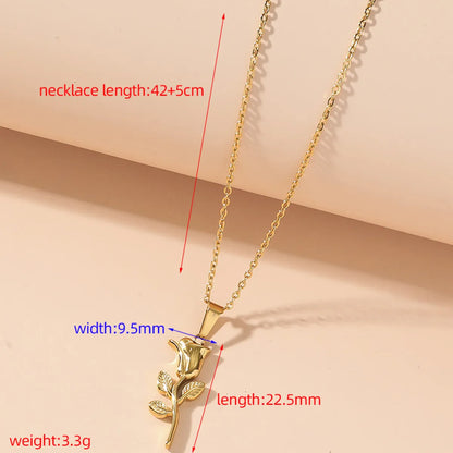 Elegant Rose Titanium Steel Polishing Plating 18k Gold Plated Pendant Necklace