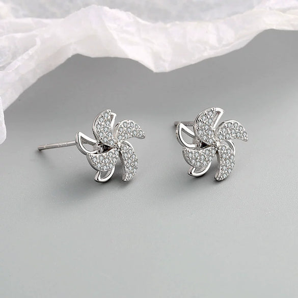 Elegant Rotatable Windmill Geometry Earrings For Women In 925 Sterling Silver With Electroplated Finish Fashion Jewelry
