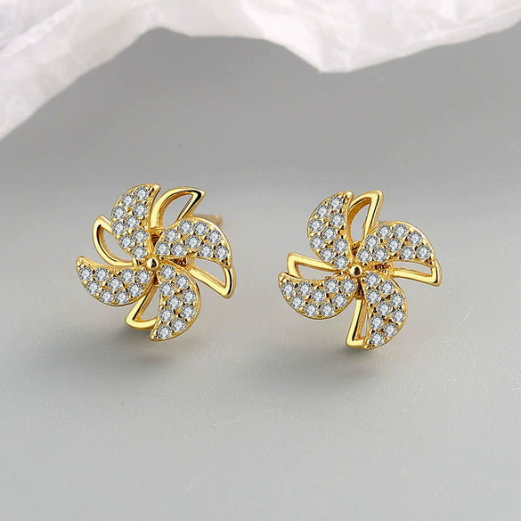 Elegant Rotatable Windmill Geometry Earrings For Women In 925 Sterling Silver With Electroplated Finish Fashion Jewelry