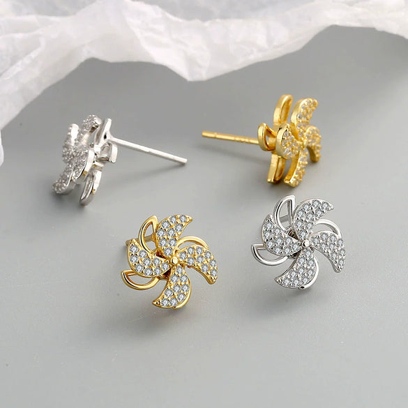 Elegant Rotatable Windmill Geometry Earrings For Women In 925 Sterling Silver With Electroplated Finish Fashion Jewelry