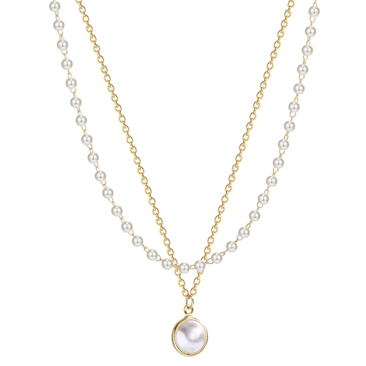 Elegant Round Alloy Beaded Plating Inlay Pearl Women's Layered Necklaces