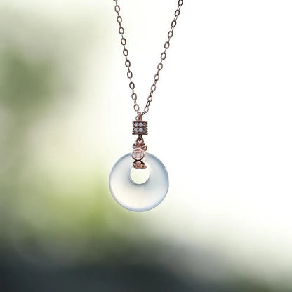 Elegant Round Copper Inlay Rhinestones Jade Rose Gold Plated Silver Plated Pendant Necklace