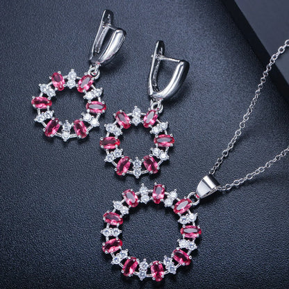 Elegant Round Copper Plating Inlay Artificial Gemstones White Gold Plated Rhodium Plated Earrings Necklace