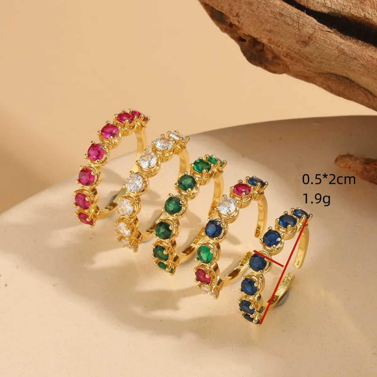 Elegant Round Copper 14k Gold Plated Zircon Rings In Bulk