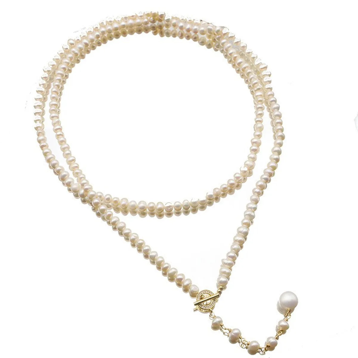 Elegant Round Freshwater Pearl Brass Beaded Sweater Chain