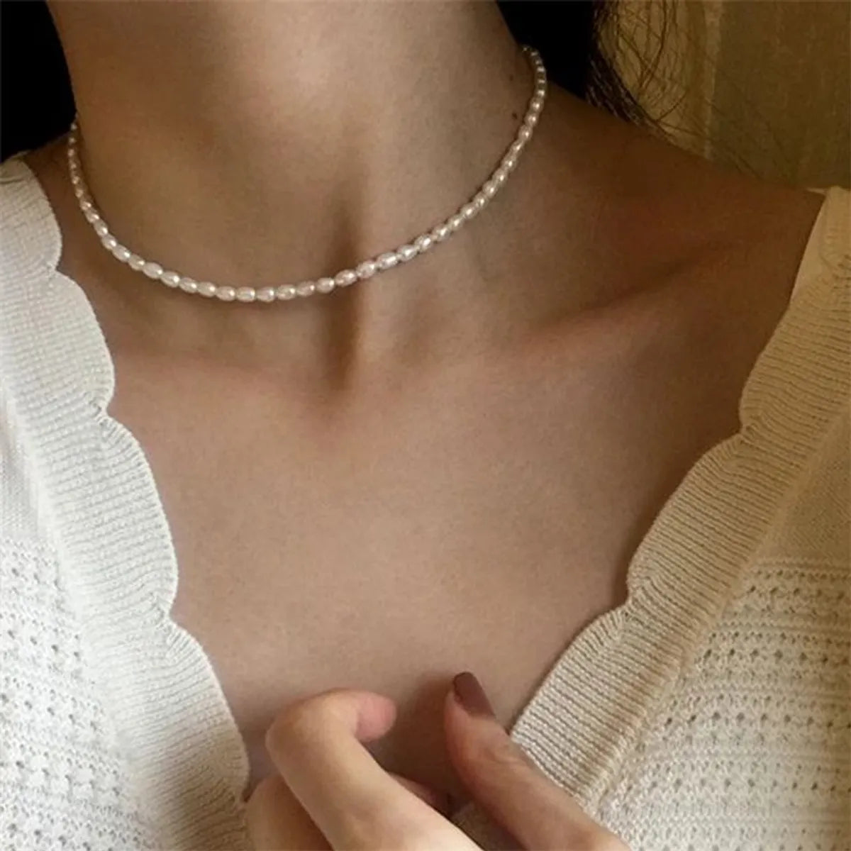 Elegant Round Stainless Steel Imitation Pearl Beaded Plating Necklace