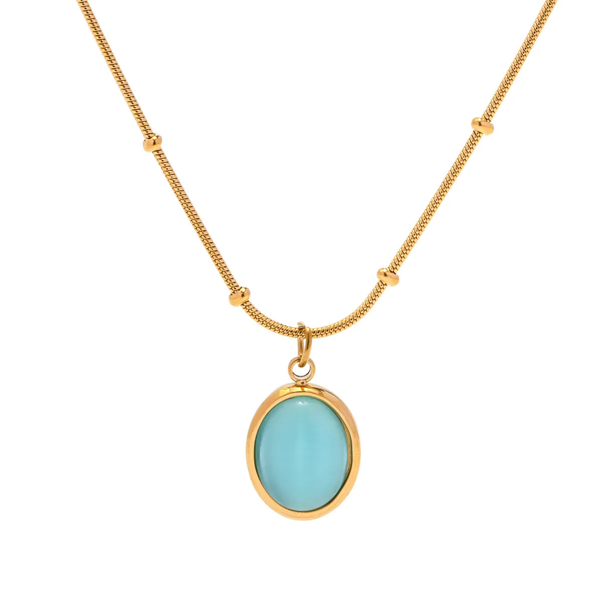 Elegant Round Stainless Steel Inlay Opal 18k Gold Plated Pendant Necklace